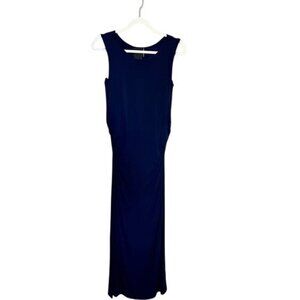 NWT Heather by Bordeau Navy Midi Shirred Slit Dress Eclipse Sleeveless Size M